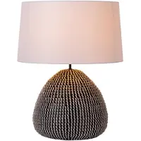 Lucide Seegras-Tischlampe Maduka Ø 45cm – schwarz mit weißem Farbton