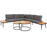Mendler Garten-Garnitur MCW-H54c, Lounge-Set, Beistelltisch Spun Poly Akazie Holz Stahl braun, Kissen dunkelgrau