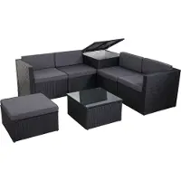Mendler Poly-Rattan-Garnitur MCW-D21, Balkon-/Garten-/Lounge-Set Sofa Sitzgruppe, Box Staufach anthrazit, Kissen dunkelgrau