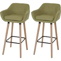 Mendler 2er-Set Barhocker Vaasa T381, Barstuhl Tresenhocker Textil, hellgrün