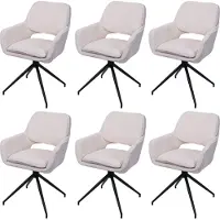 Mendler 6er-Set Esszimmerstuhl MCW-N74, Küchenstuhl, drehbar Auto-Return, Stoff Chenille (490g/m²) creme