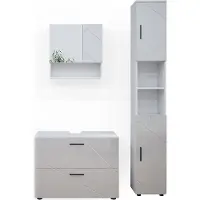 Vicco Badmöbel-Set Irma Weiß Hochglanz 3 Teile, mit Schubladenschrank und Hochschrank, Model 38068