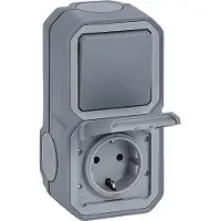 Legrand Plexo NEW Steckdose mit Wechselschalter Aufputz IP44/55 grau