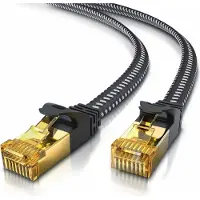 Primewire Flachbandpatchkabel CAT 7 mit Baumwollummantelung - Gigabit Ethernet LAN Kabel - 10 Gbit/s - U/FTP PIMF Schirmung - Netzwerkkabel - 10m