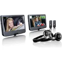 Lenco DVP-1046BK - 2x 10-Zoll tragbarer DVD Player mit wiederaufladbarem Akku, zwei Kopfhörern und zwei Montagehalterungen für das Auto - Schwarz