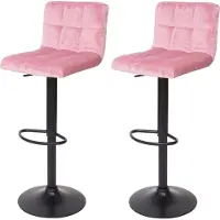 Mendler 2er-Set Barhocker MCW-G87, Tresenhocker Barstuhl, höhenverstellbar Samt rosa, Fuß schwarz