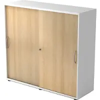 Hjh OFFICE PRO BETA 1753S - 3 OH Weiß/Eiche Schiebetürenschrank Bogengriff Metall