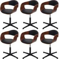 Mendler 6er-Set Esszimmerstuhl MCW-H46, Stuhl, höhenverstellbar Drehmechanismus Bugholz MVG Walnuss-Optik Kunstleder schwarz