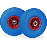 Relaxdays 2x Sackkarrenrad, pannensichere Vollgummireifen, 3.00-4 Zoll, 20 mm Achse, bis 80 kg, 260 x 85 mm, blau-rot