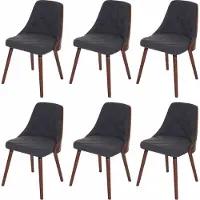 MCW 6er-Set Esszimmerstuhl MCW-A75, Besucherstuhl Küchenstuhl, Walnuss-Optik Bugholz Textil grau
