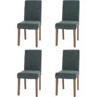 Mendler 4er-Set Esszimmerstuhl Littau, Stuhl Küchenstuhl Hochlehner, Stoff/Textil Chenille Holz grün, naturfarbene Beine