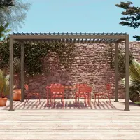 Sweeek - Bioklimatische Pergola mit Lamellendach Triomphe 3x4m - Dunkles Holz