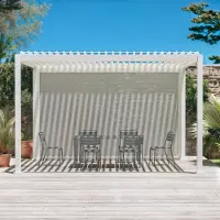 Sweeek - Pergola mit Lamellendach Triomphe 3x4m mit 1 Markise 4m - Weiß