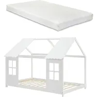 En.casa Kinderbett 'Tostedt' Halboffenes Design 90x200cm mit Matratze Weiß