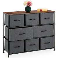 Relaxdays Kommode Industrial, HBT: 78,5 x 100 x 30 cm, 8 Schubladen, Stoff & Metall, Holzoptik, Sideboard, grau/braun