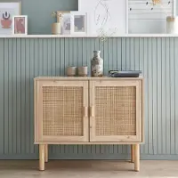 Sweeek - Aufbewahrungsschrank mit Rattan-Geflecht und Holzdekor 2 Türen 80 cm - Natur