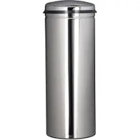 Relaxdays Mülleimer 50 L, mit Sensor, aus Edelstahl, 80 cm hoch, 30 cm Durchmesser, automatischer Deckel, rund, silber