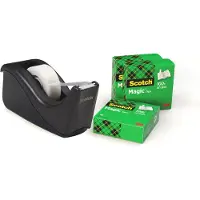 Scotch Klebeband-Abroller C60, Schwarz + Magic Unsichtbares Klebeband, 19 mm x 33 mm, incl. 4 Rollen