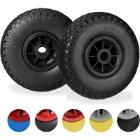 Relaxdays Sackkarrenrad 2er Set, pannensichere 3.00-4" Vollgummireifen, 25mm Achse, bis 80 kg, 260x85 mm, schwarz