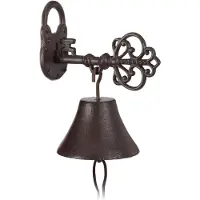 Relaxdays Türglocke aus Gusseisen, Schlüssel und Schloss, Nostalgiecharme, für Haus und Garten, Landhausstil, rostbraun
