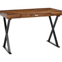 FineBuy Schreibtisch 120x55x78 cm Sheesham Massivholz / Metall Schwarz Design Bürotisch Schublade HomeOffice Laptoptisch Computertisch mit Stauraum
