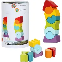 Cubika Schiefer Turm, buntes Holzbearbeitungsset zum Stapeln von Blöcken für Kinder