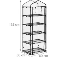 Relaxdays Gewächshaus Balkon, PVC-Folie, Eisen, HxBxT: 192 x 69 x 50 cm, Foliengewächshaus 5 Ebenen, schwarz/transparent
