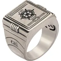 Cai Ring 925/- Sterling Silber Siegelring matt oxidiert Sailor Wappen