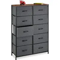 Relaxdays Kommode, 120x85,5x30 cm, Metall, Holzoptik, 10 Stoff-Schubladen, Ablage, moderne Beistellkommode, mehrfarbig