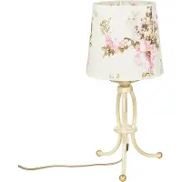 Licht-Erlebnisse Romanische Nachttischlampe CRINE floraler Stoff Schirm 42cm hoch in Shabby Gold Weiß Tischleuchte
