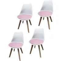 HTI Esszimmerstuhl 4er Set Weiß mit Kunstledersitz Atlanta Rosa mit Ornament