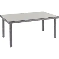 Mendler Poly-Rattan Gartentisch Chieti, Esstisch Tisch mit Glasplatte, 160x90x74cm grau