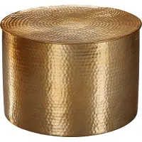 FineBuy Design Couchtisch rund 60 cm aus Metall gold - Handgefertigter Aluminium Wohnzimmertisch mit Hammerschlag Orientalischer runder Alu Sofatisch