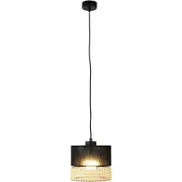 Licht-Erlebnisse Hängelampe E27 Ø 20 cm Schwarz Braun verstellbar Stoff Rattan Modern Hängeleuchte Wohnzimmer Esszimmer