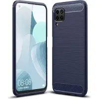 König Design Hülle Handy Schutz für Huawei P40 Lite Case Cover Bumper Carbon Optik Etuis Blau