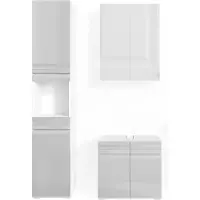 Vicco Badmöbel-Set Fredd Weiß Hochglanz 3 Teile, mit Hochschrank, Model 30429