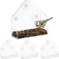 Relaxdays 4x Fenster-Vogelfutterhaus