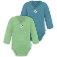 Normani 2er Set Unisex Baby Wickelbody Langarm-Strampler Einteiler aus Merinowolle - 9351