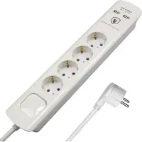 FeinTech 4-fach Steckdosenleiste mit Überspannungsschutz, 2x USB-A, Flachstecker, 1,5 m Kabel