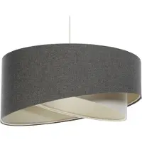 Licht-Erlebnisse Hängelampe Stoff D: 40 cm H: max. 90 cm Weiß Grau Creme E27 rund Modern Pendelleuchte