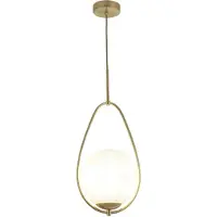 Searchlight Avalon Zeitgenössische Aufhängung Stahl Gold Weißes Glas 1 Licht E27
