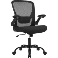 Songmics Bürostuhl ergonomisch, Drehstuhl mit Mesh, Lenden- und Kopfstütze, Wippfunktion, 53 cm große Sitzfläche, klappbare Armlehnen, Arbeits- und Schlafzimmer, Studenten, schwarz OBN37BK