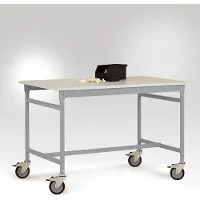 Manuflex LB4083.9006 ESD ESD-Beistelltisch BASIS mobil mit Kautschuk-Tischplatte in Alusilber ähnlich RAL 9006, BxTxH: 2000 x 800 x 850 mm Alusilber