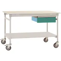 Manuflex TP5341.0001 Komplett-Beistelltisch BASIS mobil mit Melamin-Platte + Einzelschubfach, BxTxH: 1250 x 800 x 850 mm Grau, Grün