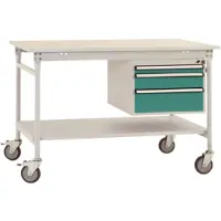 Manuflex BB5371.0001 Komplett-Beistelltisch BASIS mobil mit Melamin-Platte + Gehäuse-Unterbau, BxTxH: 1250 x 800 x 850 mm Grau, Grün