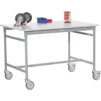 Manuflex BB4047.9006 Beistelltisch BASIS mobil mit Kunststoff-Tischplatte in Alusilber ähnlich RAL 9006, BxTxH: 1250 x 800 x 850 mm Alusilber