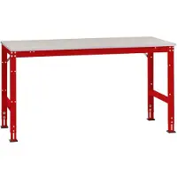 Manuflex AU4184.3003 Arbeits-Grundtisch UNIVERSAL Standard mit Blechbelagplatte, BxTxH = 3000 x 1000 x 760-870 mm Rubin-Rot