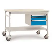 Manuflex BB5387.5021 Komplett-Beistelltisch BASIS mobil mit Kunststoff-Platte + Gehäuse-Unterbau, BxTxH: 1500 x 800 x 850 mm Wasserblau