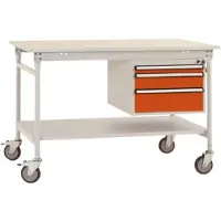 Manuflex BB5361.2001 Komplett-Beistelltisch BASIS mobil mit Melamin-Platte + Gehäuse-Unterbau, BxTxH: 1000 x 800 x 850 mm Rotorange (RAL 2001)