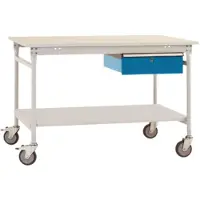 Manuflex TP5341.5007 Komplett-Beistelltisch BASIS mobil mit Melamin-Platte + Einzelschubfach, BxTxH: 1250 x 800 x 850 mm Brillantblau (RAL 5007)